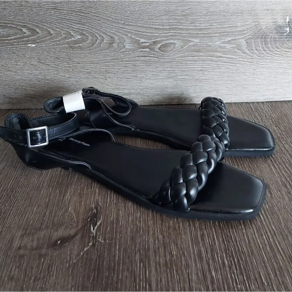 NEW Time And Tru Women's Size 11 Black Braided Ankle Strap Buckle Sandals